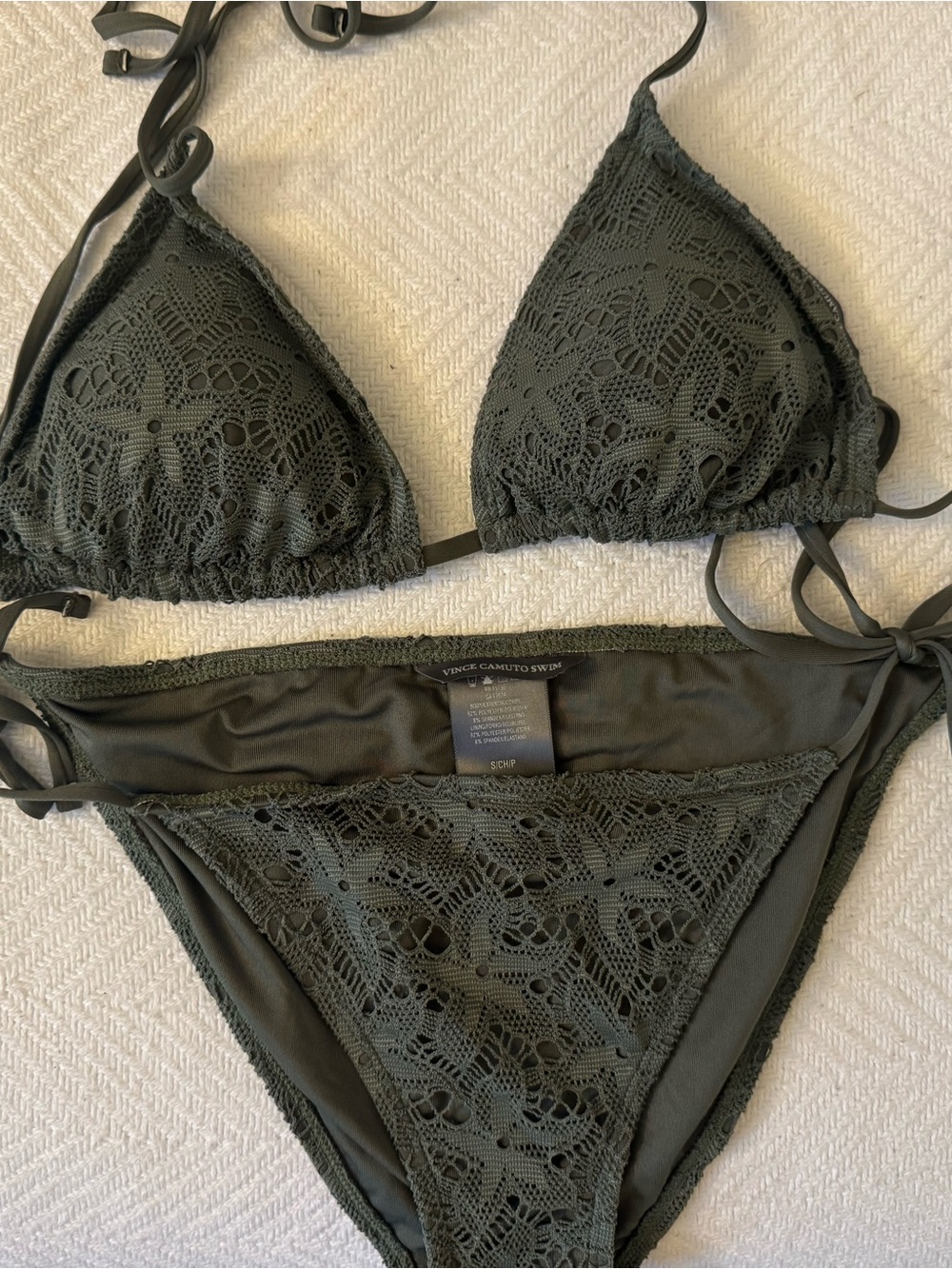 NWOT Vince Camuto Olive Green Crochet Triangle Bikini